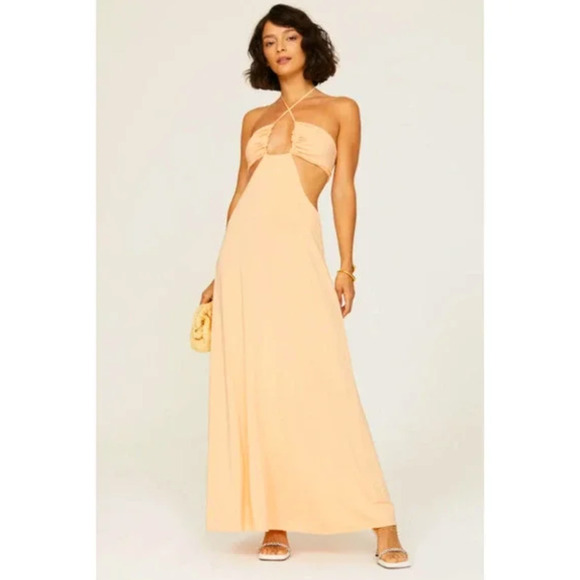 knee length dresses for ladies Rosetta Maxi Dress, in White Silky Crepe, Size: Small main image 0